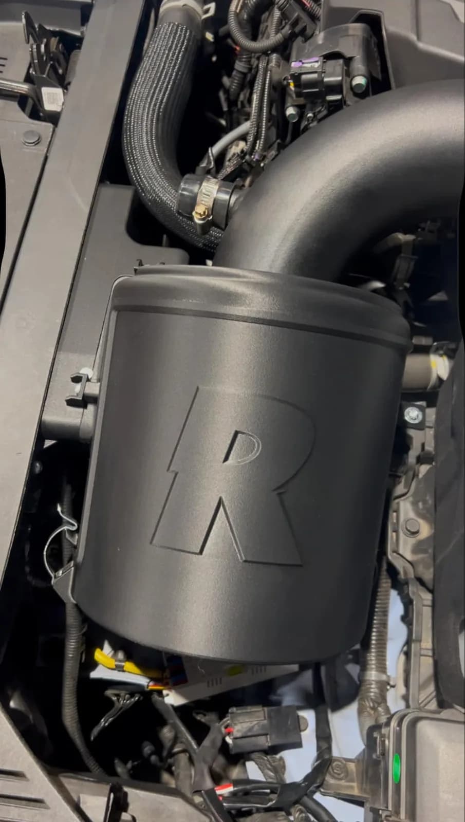 Roccomotive airbox enclosure fitted around the Forge intake in a Hyundai i30 N Hatch engine bay