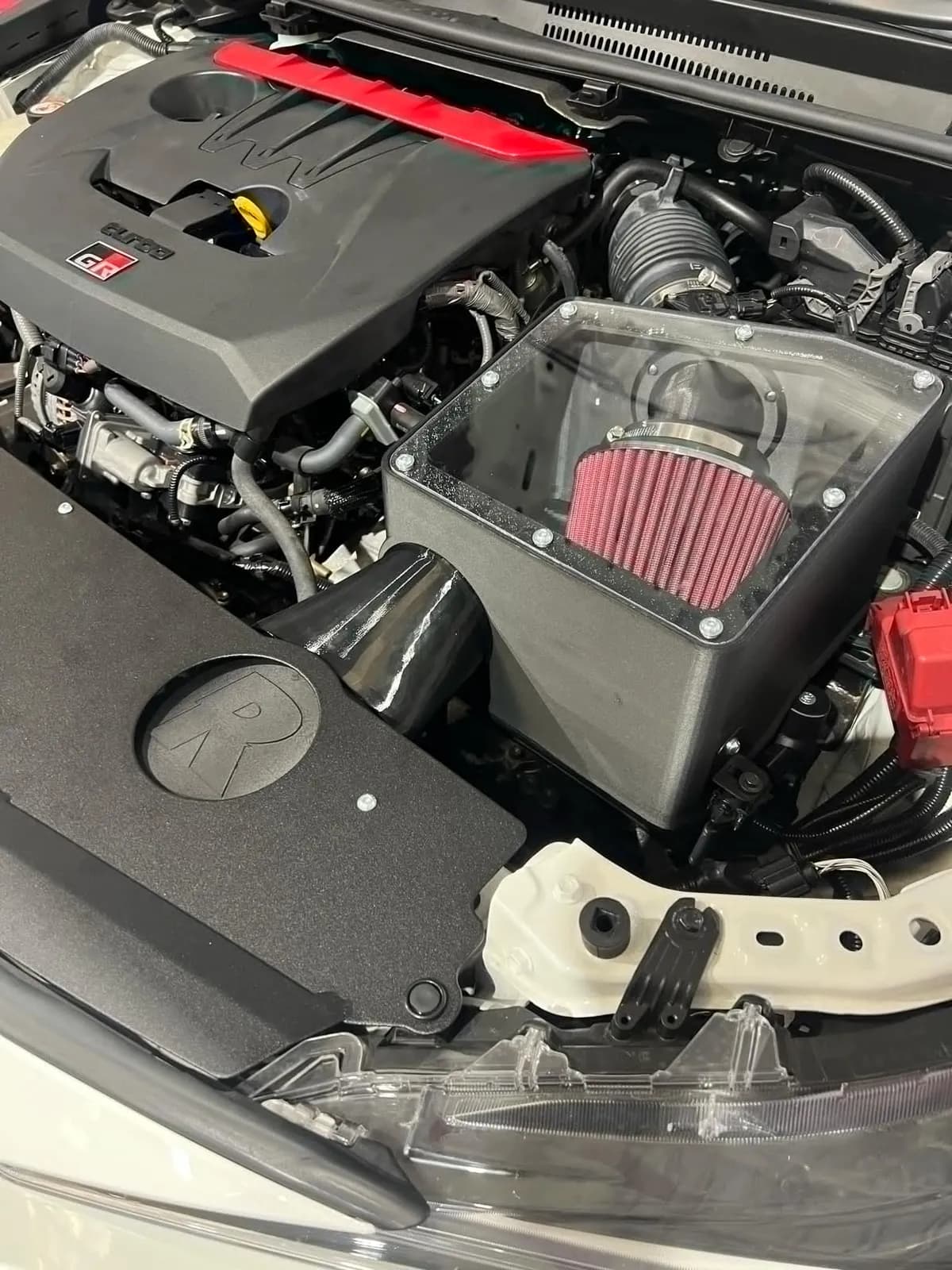 The Roccomotive intake system fitted in a GR Corolla engine bay